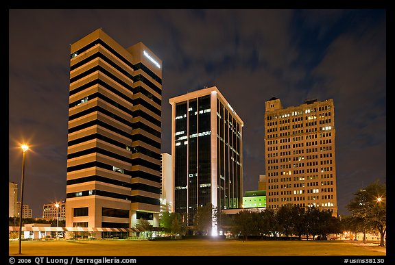 Downtown High Rise Buildings At Night Jackson Mississippi Usa