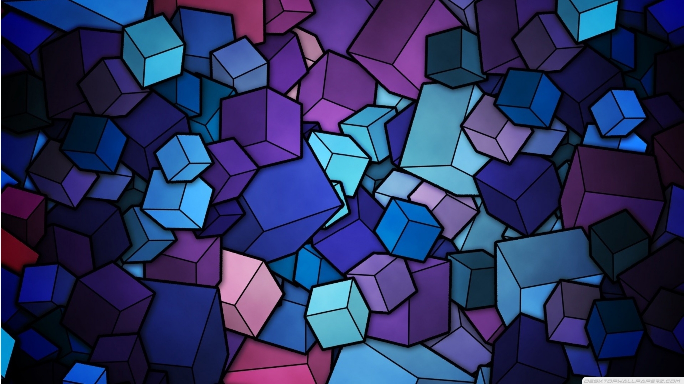 Purple Cubes Stained Glass Geometric Abstract Art Wallpaper
