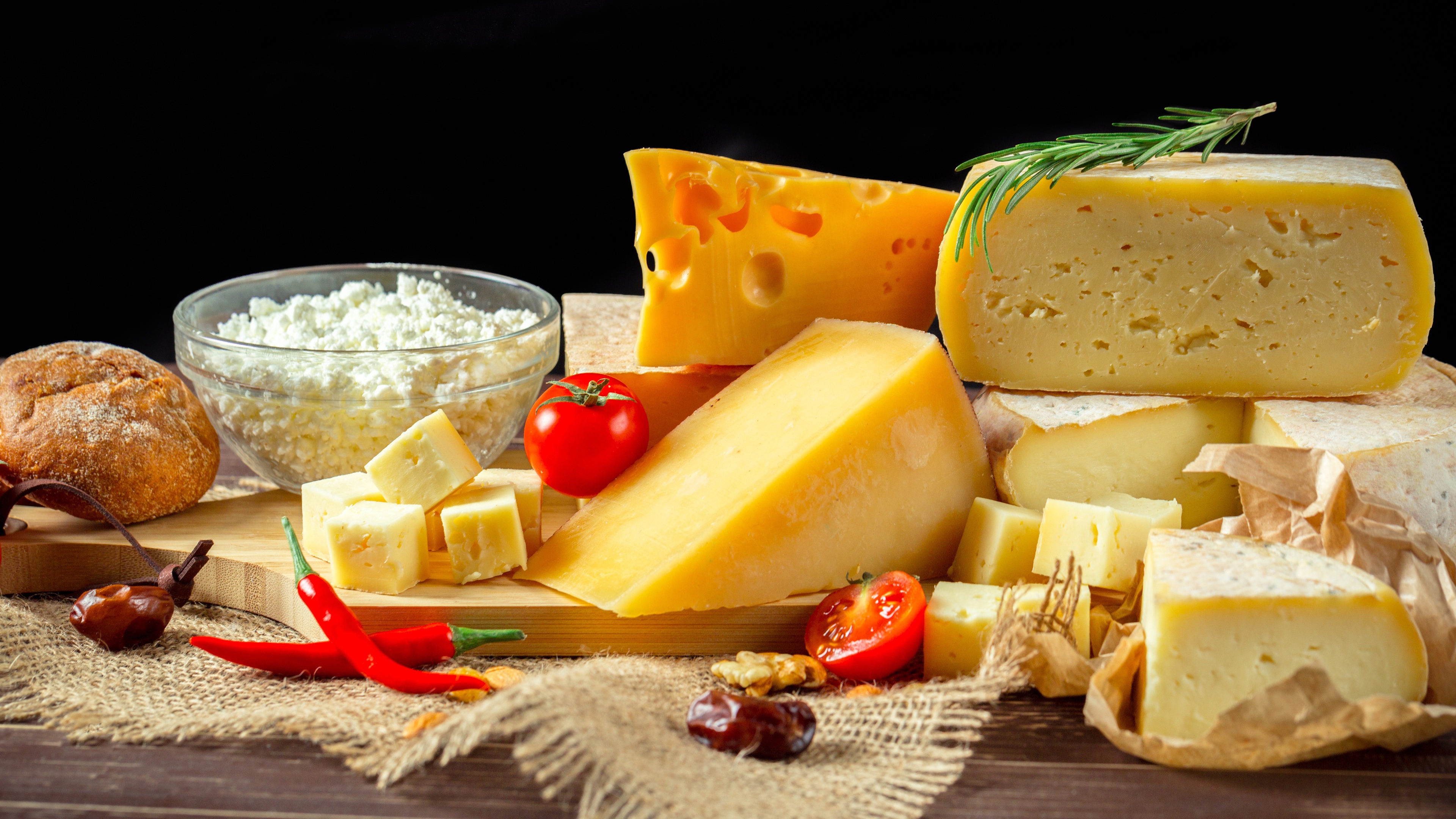 Wallpaper Cheese Dairy Products Tomato Pepper UHD 4k Picture Image