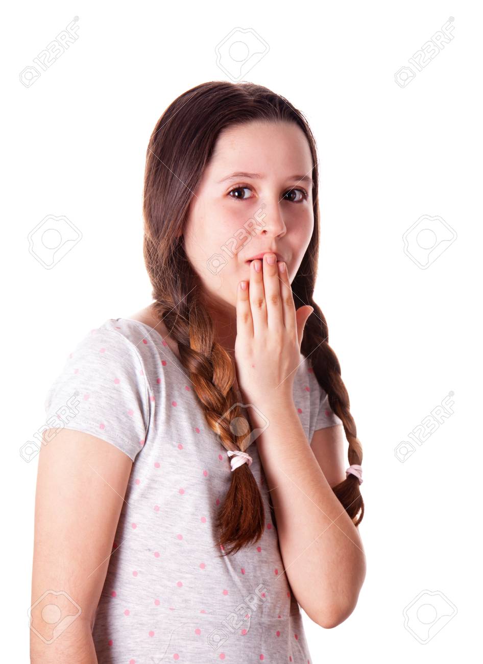 Young Girl Looking Shocked Or Surprised Over The White Background