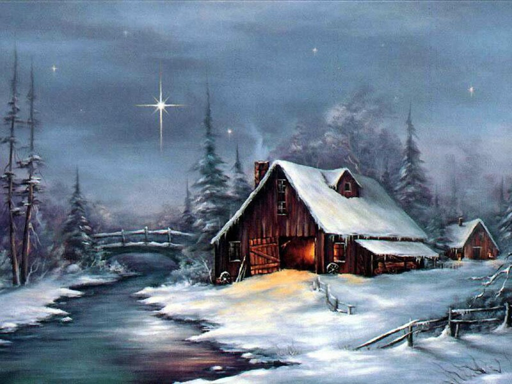 Cabin Christmas In The Woods Wallpaper