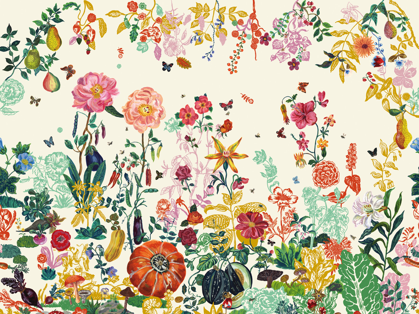 Wallpaper With Floral Pattern Jardin Creme By Moustache Design