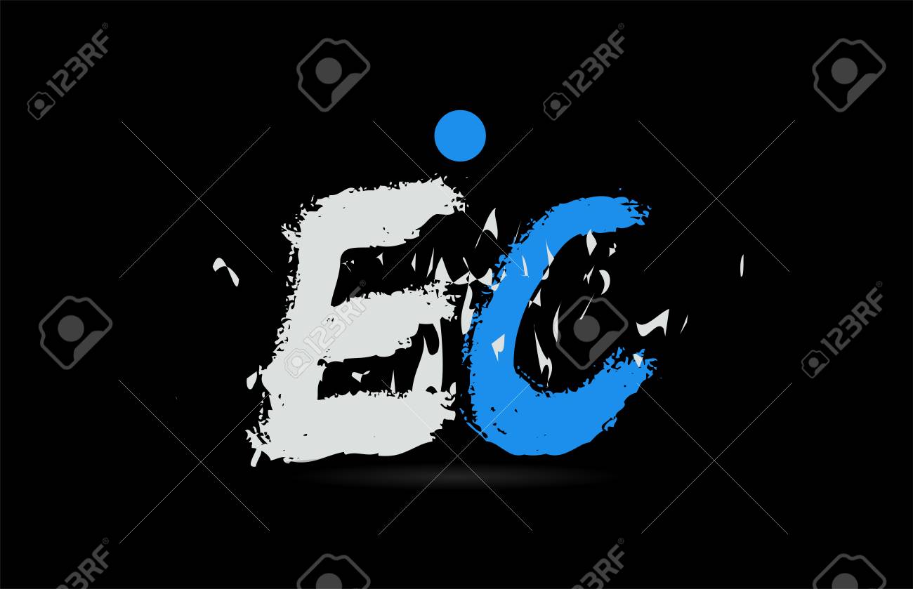 Grunge Blue White Alphabet Letter Bination Ec E C On Black