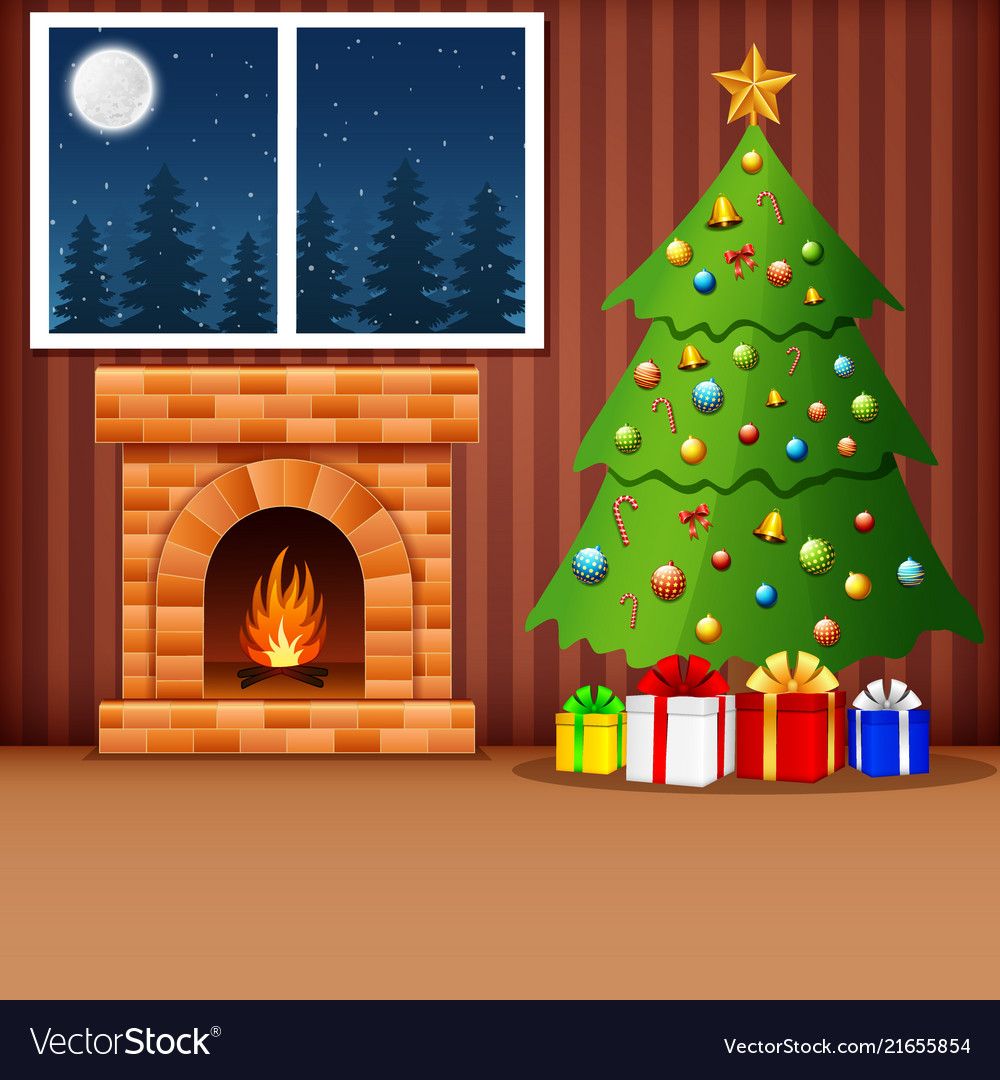 Illustration Of Christmas Living Room With Xmas Tree Presents