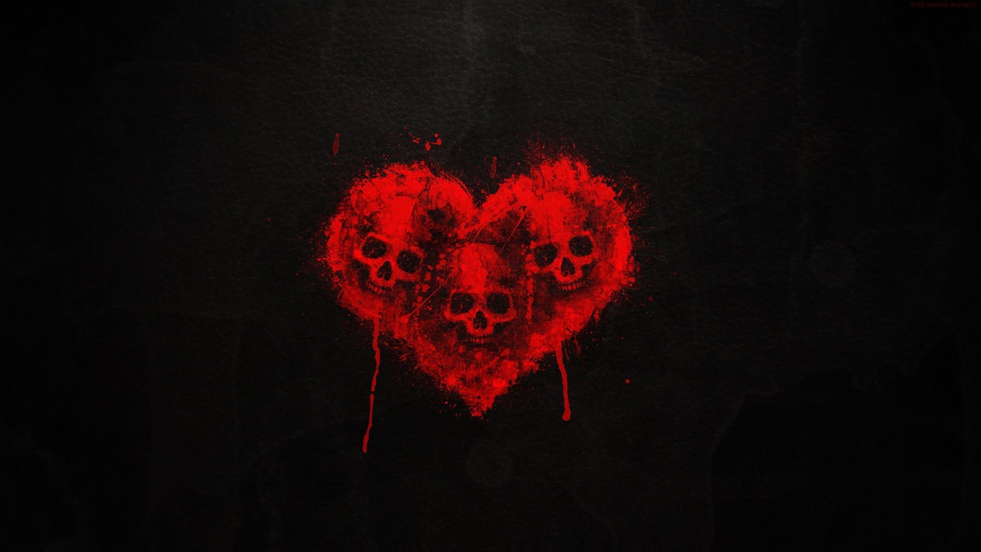 Skull Heart Art Dark Red Wallpaper