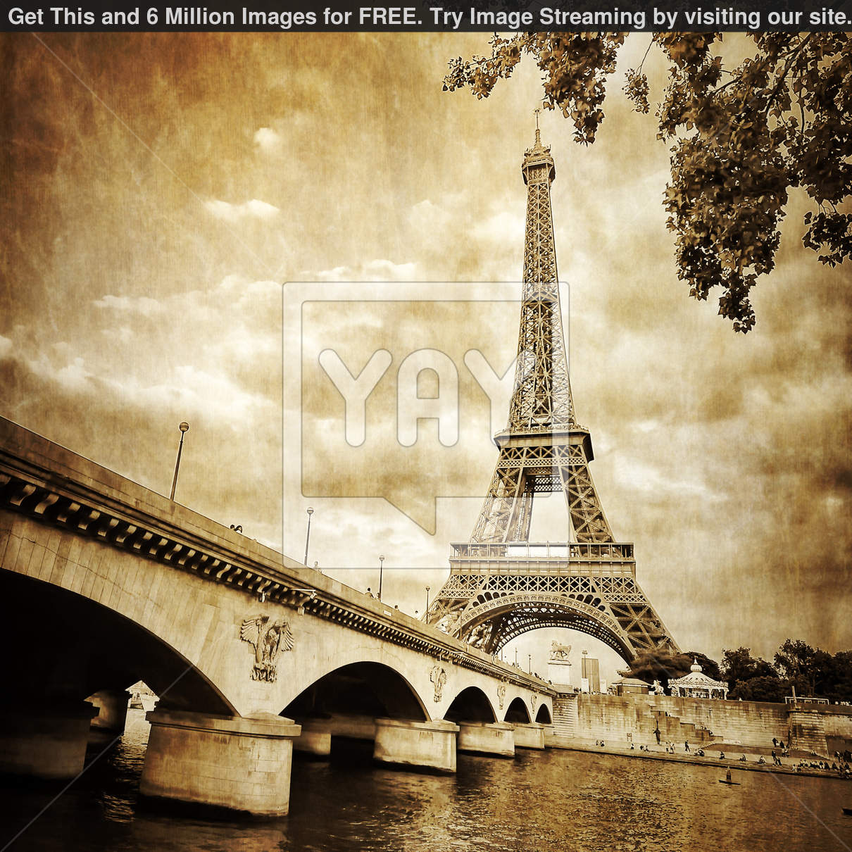 Royalty Image Of Eiffel Tower Monochrome Vintage With Bridge