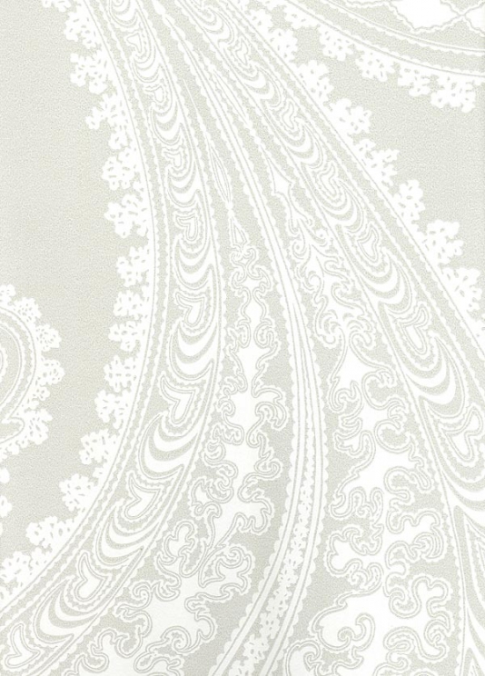 Rajapur Wallpaper Large Paisley Design In White On Grey Background