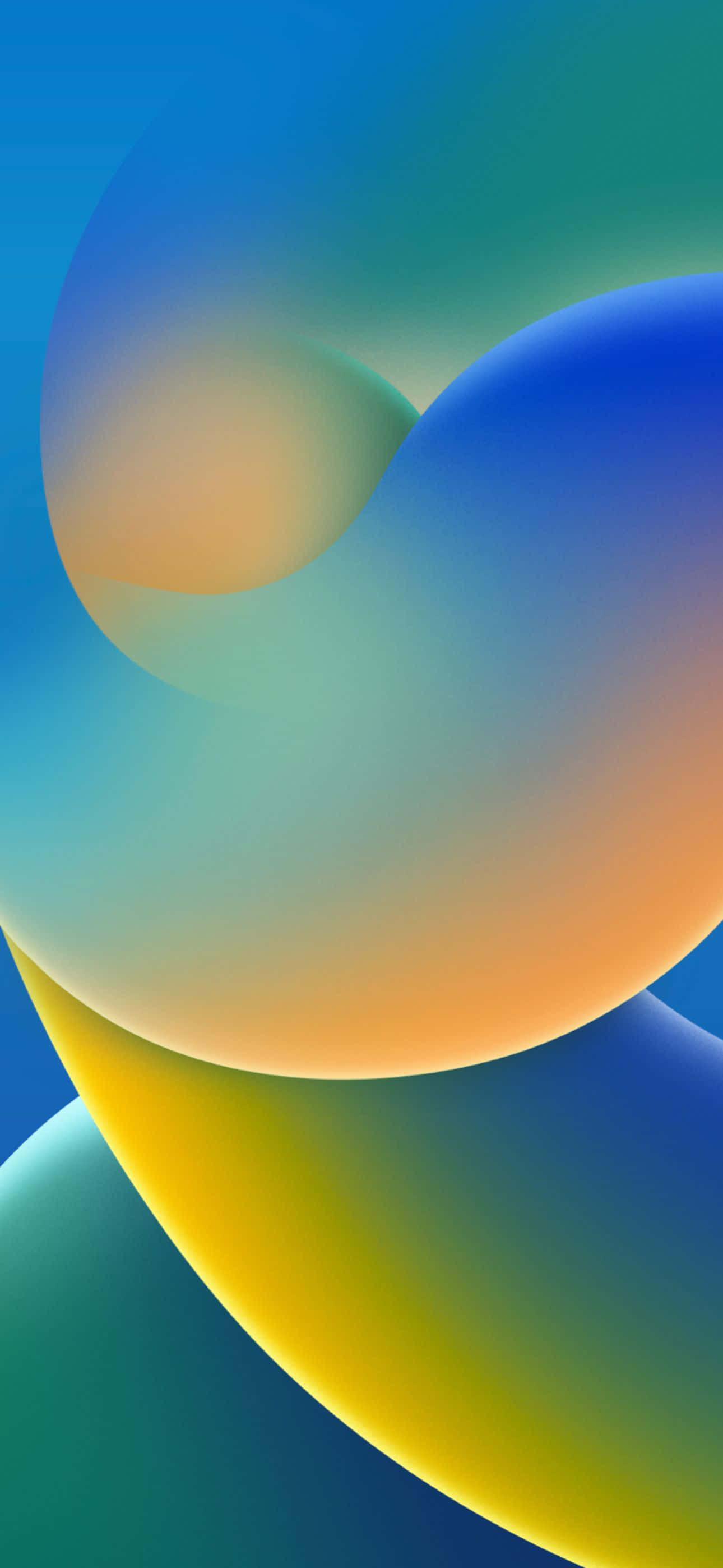 Abstract iPhone 14 Pro Max wallpaper with swirling blue, green, yellow, and orange hues