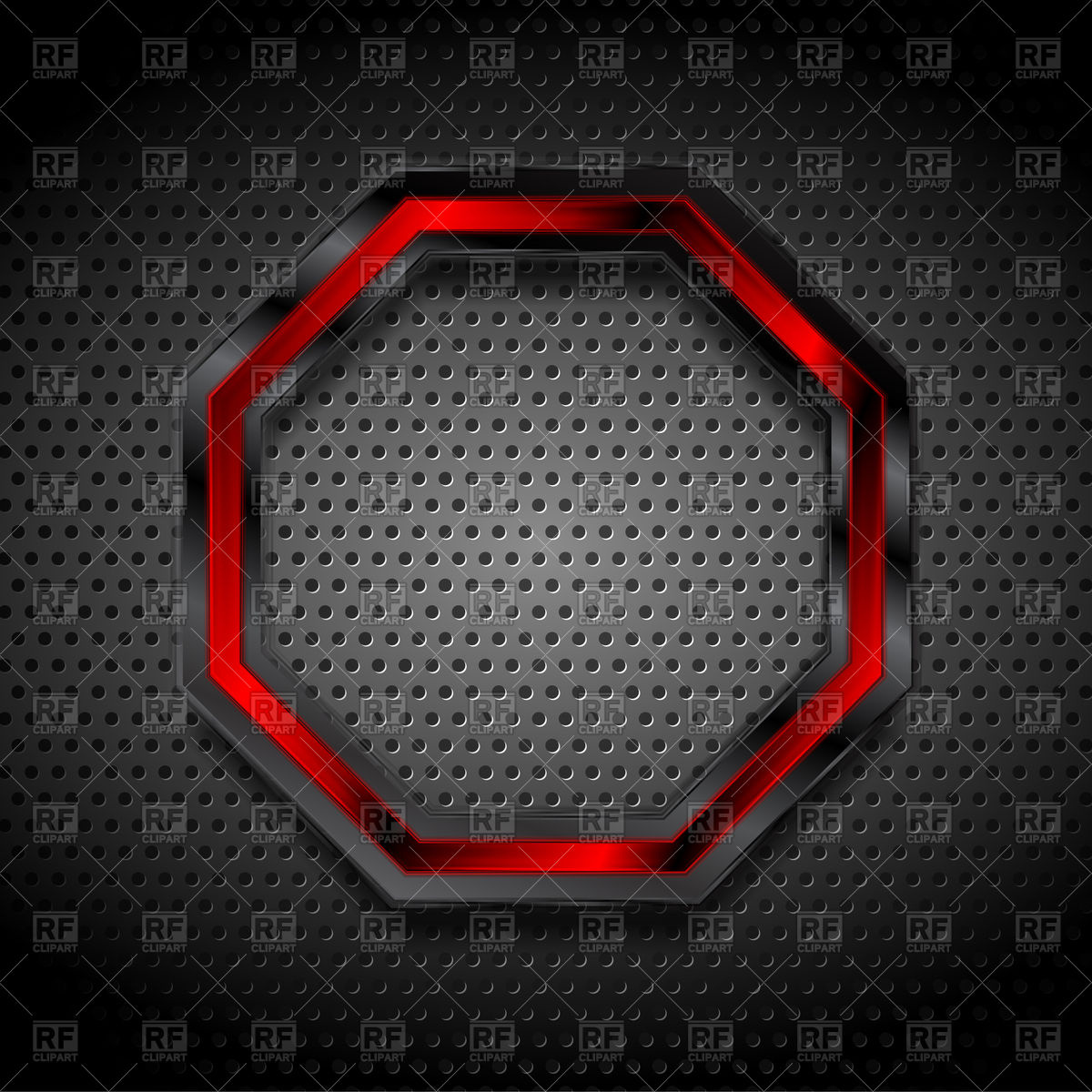 Black And Red Octagon On Perforated Metallic Background Vector