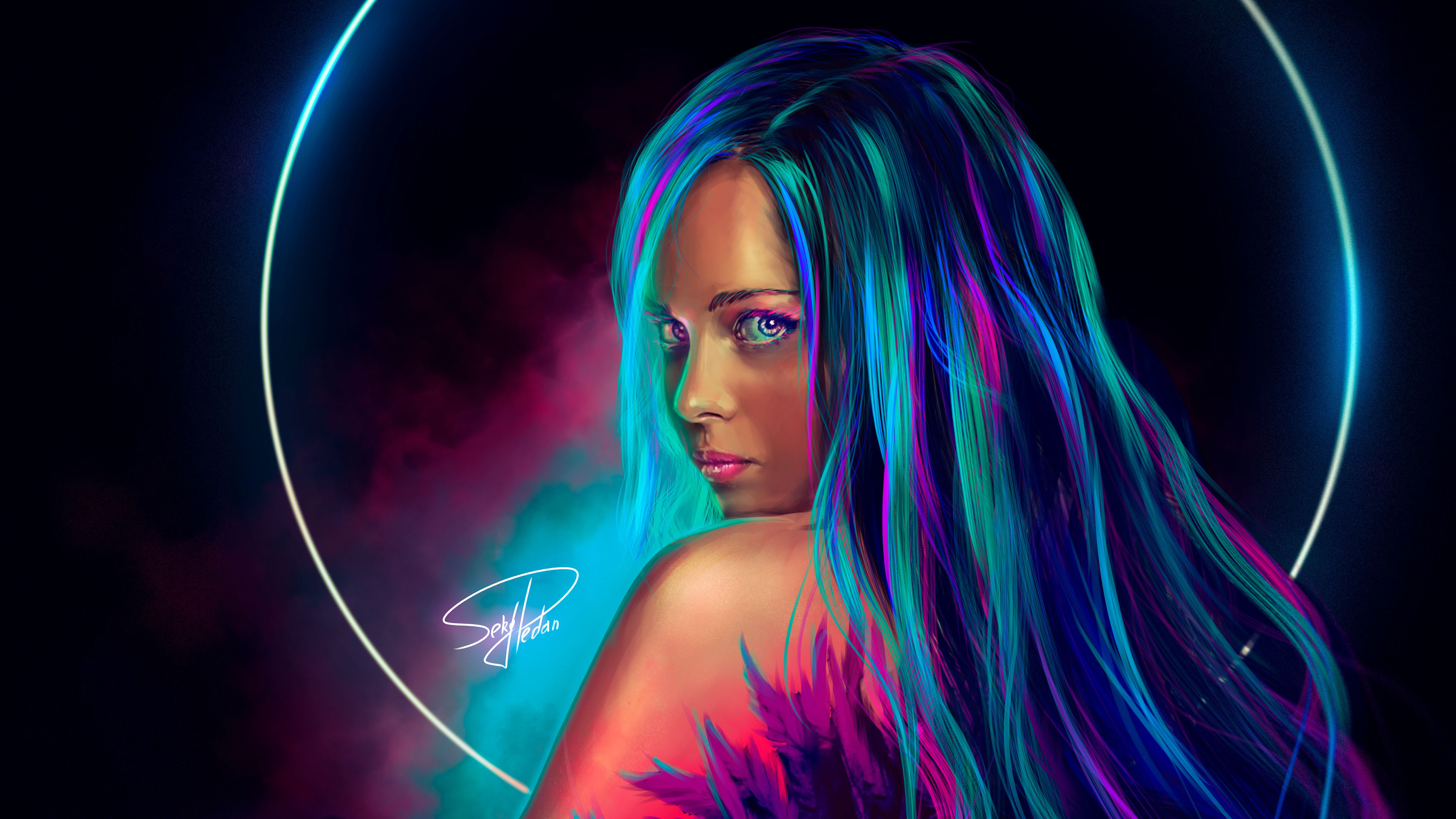 Neon Girl Digital Art Wallpaper HD Artist 4k