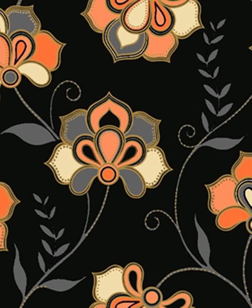 Funky Black Orange Retro Flower Feature Wallpaper