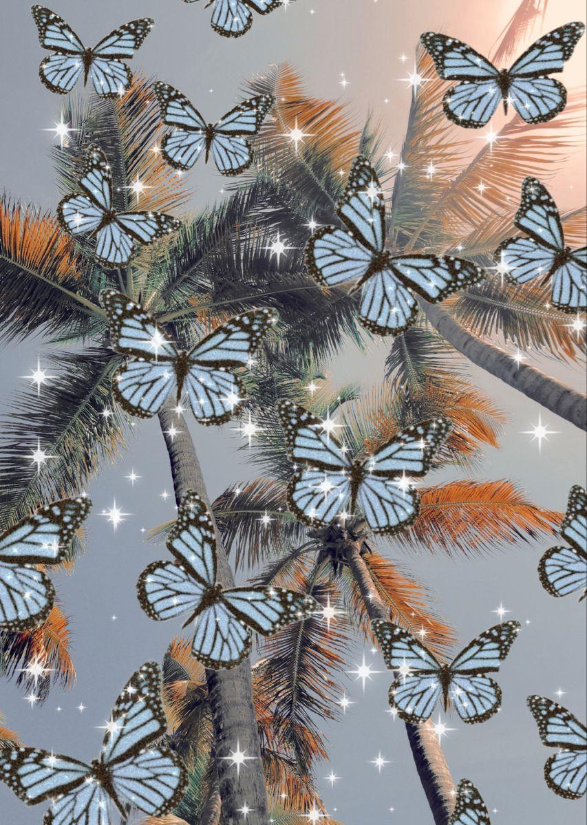 palm trees butterflies Sticker for Sale by jarekandanna
