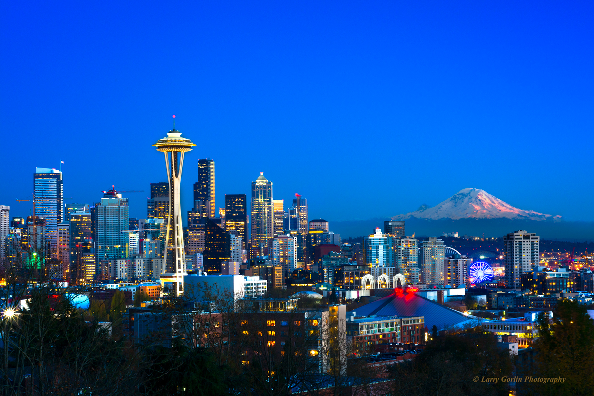 Seattle Skyline With Mount Rainier By Larrygorlin