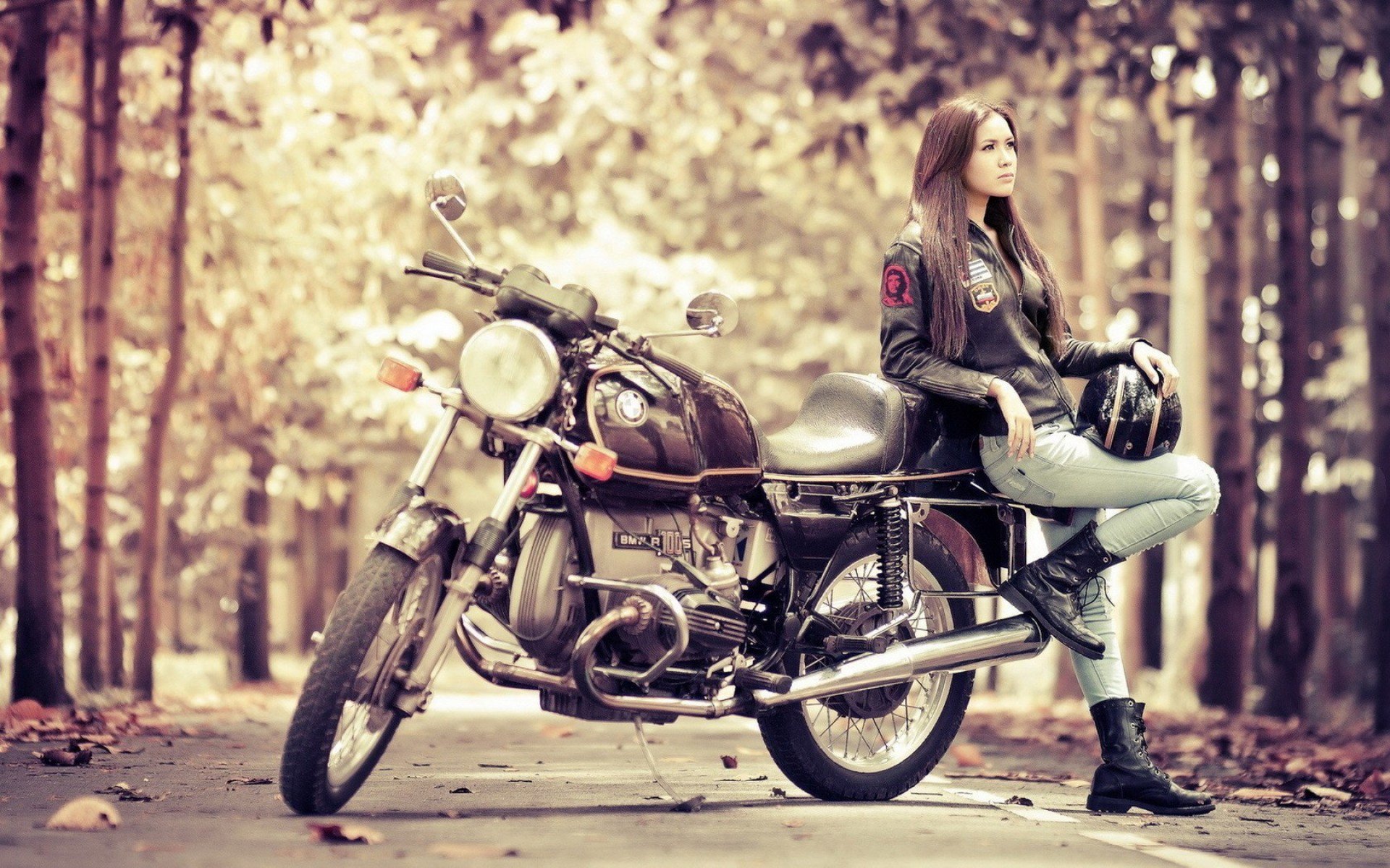 Girl Motorcycle BMW R100S HD Wallpapers