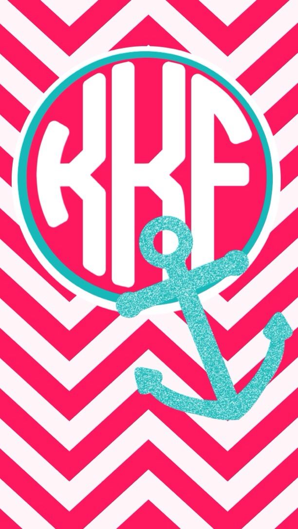 Glitter Teal Anchor On Pink Chevron Monogram Wallpaper Made With