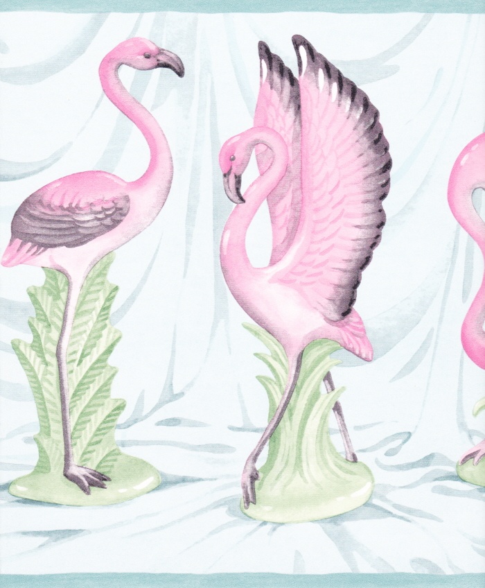 For Pink Flamingos Tropical Bath Room Wallpaper Border Wall