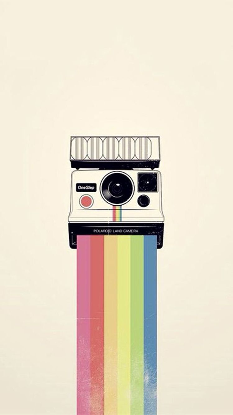 Polaroid Camera Colorful Rainbow Illustration iPhone Wallpaper