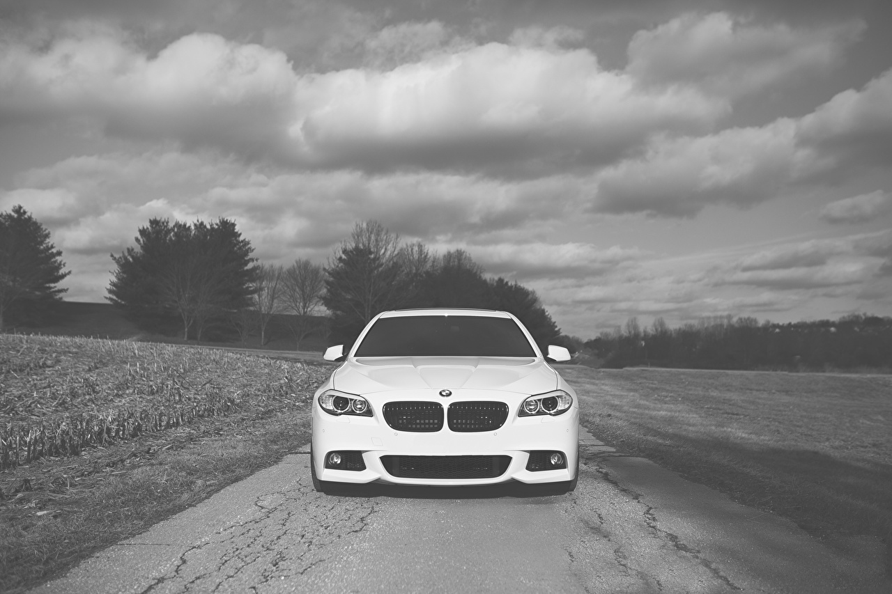Photo Bmw F10 Series White Front Automobile Clouds