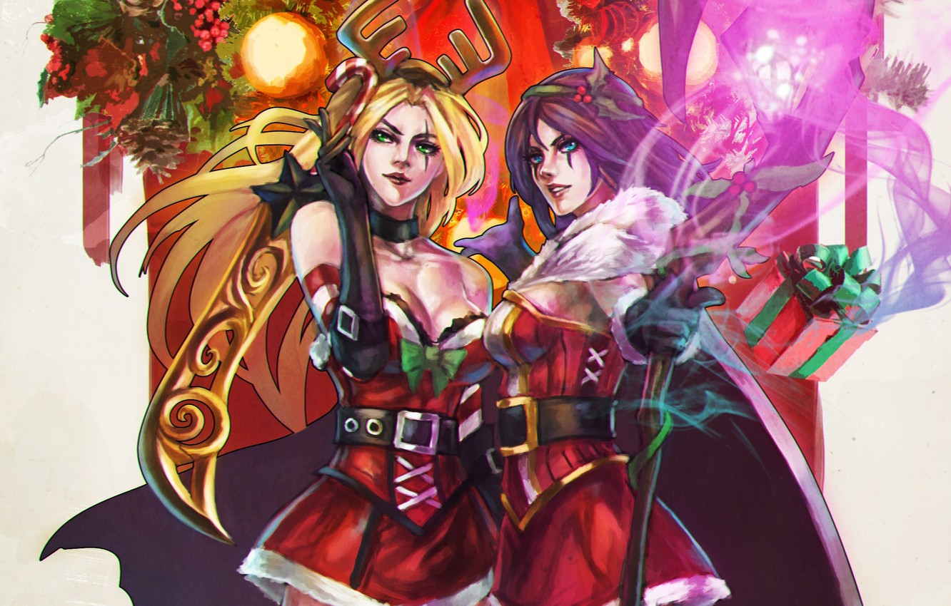 Wallpaper Girls Holiday Magic New Year Christmas Sword Art