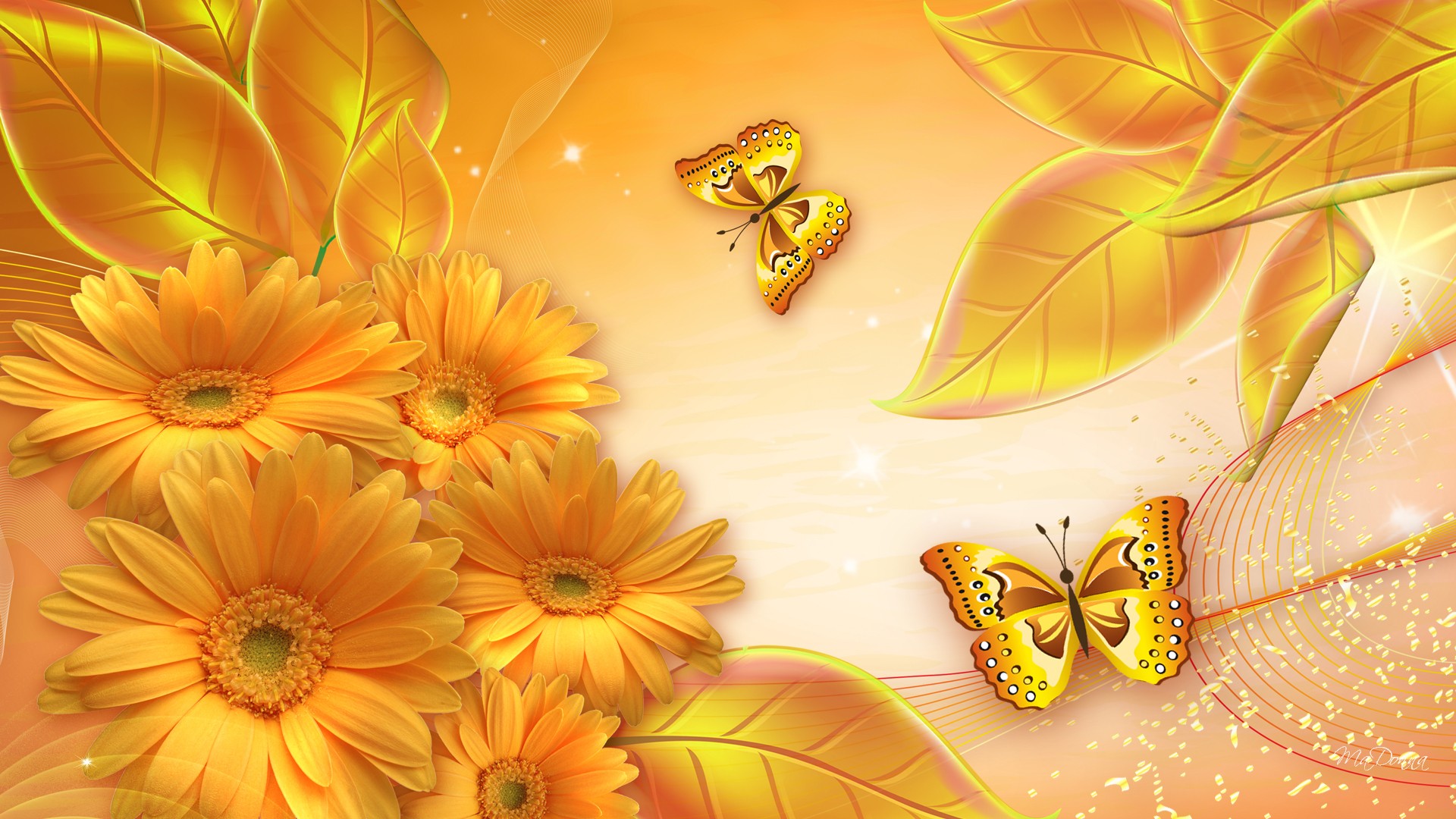 Flowers Gold Awesome Wallpaper 1920x1080