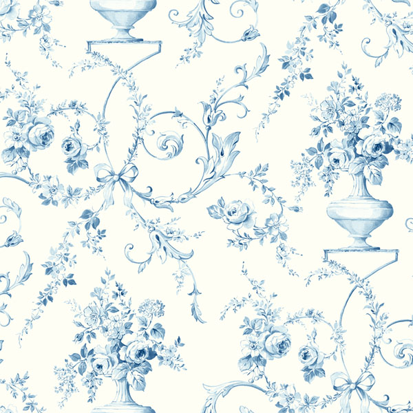 Light Blue Floral Urn Fairwinds Studio Wallpaper