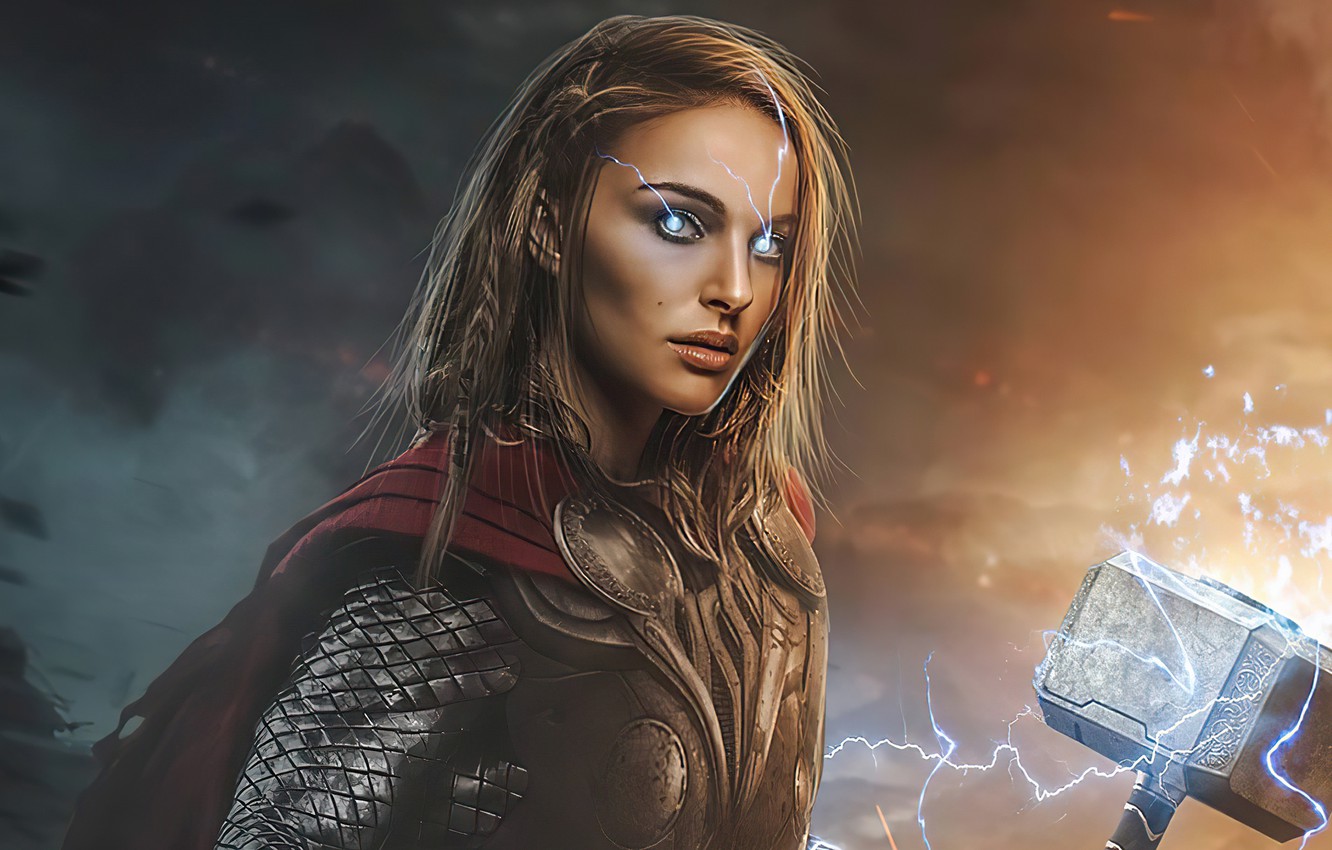 Wallpaper Eyes Lightning Hammer Hero Costume Natalie Portman
