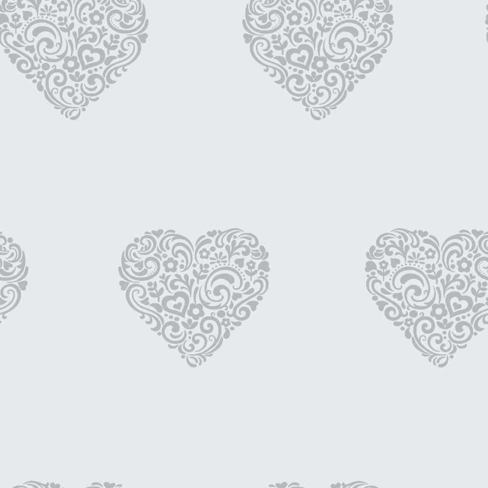 I Love Wallpaper Shimmer Hearts Soft Grey Silver