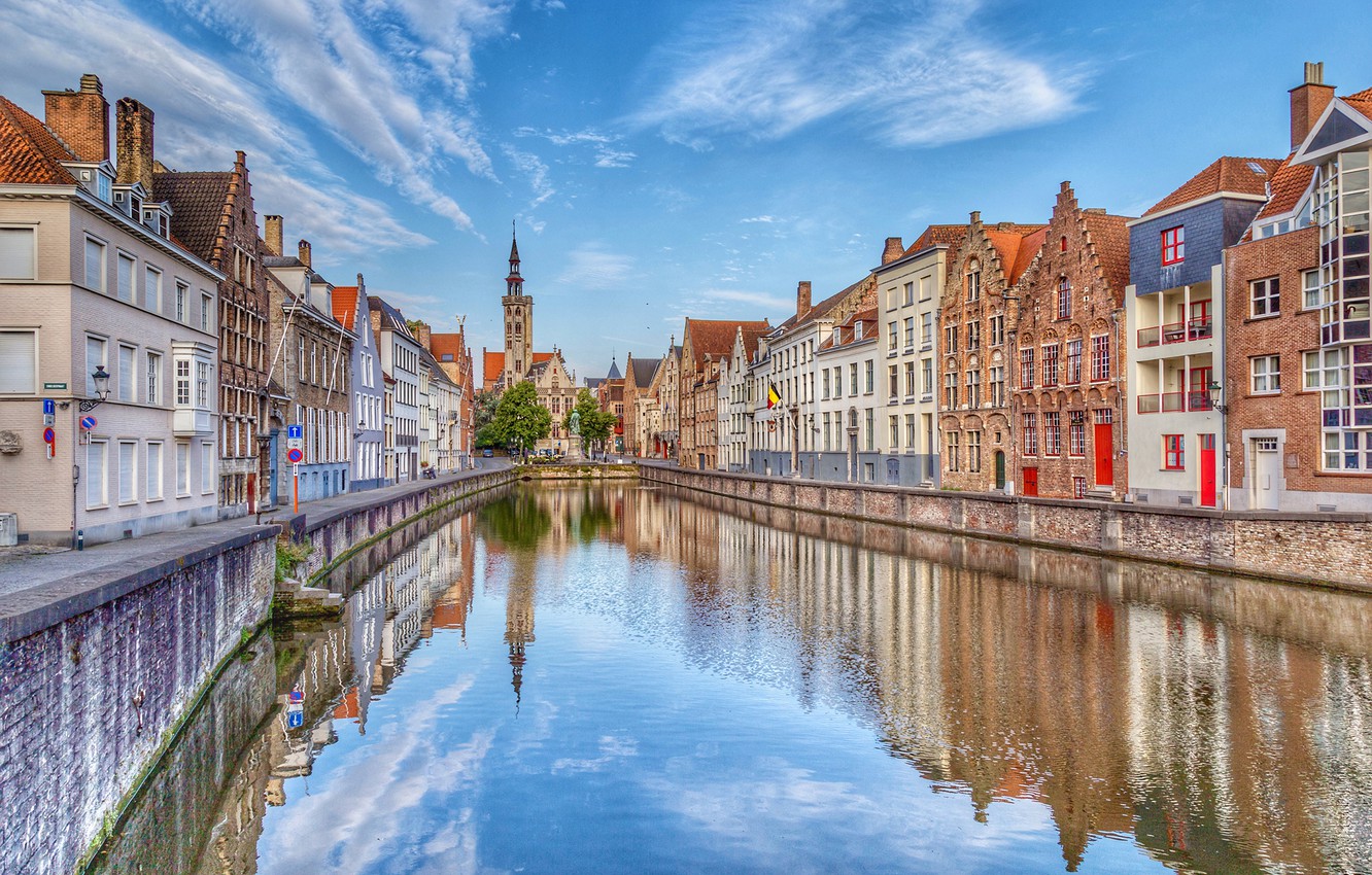 Wallpaper the sky street Belgium water channel Bruges images 1332x850