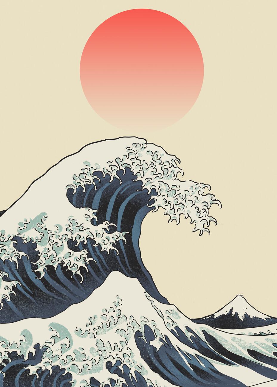 The Great Wave Under Red Sun Wall Mural Buy Online At