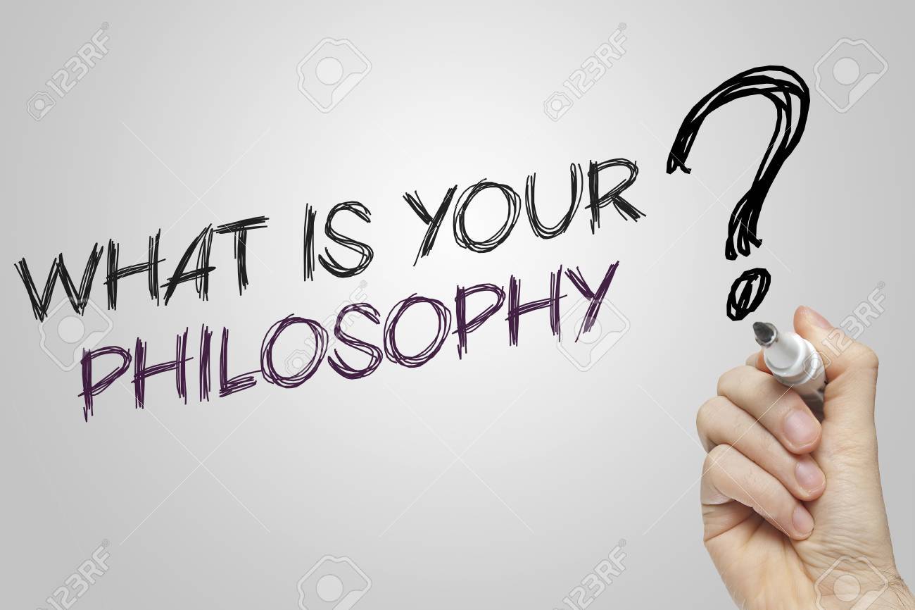 Hand Writing What Is Your Philosophy On Grey Background Stock