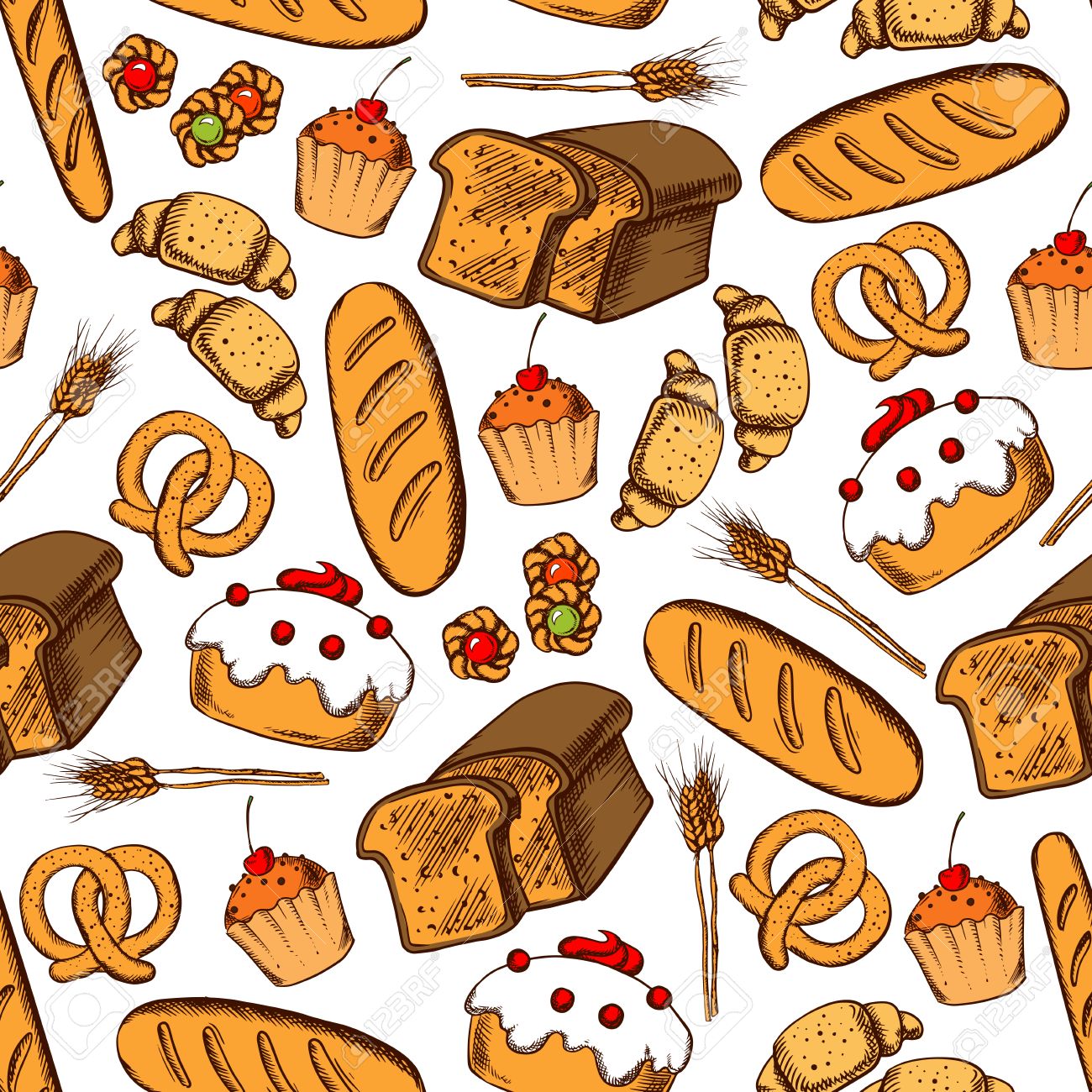 Bakery And Pastry Seamless Background Vector Pattern Wallpaper