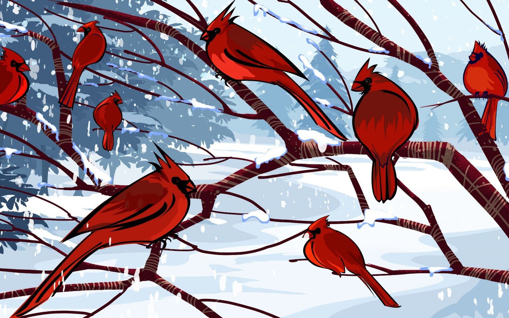 Download Northern Cardinals in winter wallpaper 1680x1050