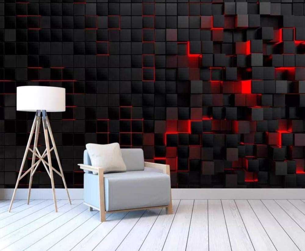 Znbh Wallpaper 3d Wall Mural Black Red Square Murals