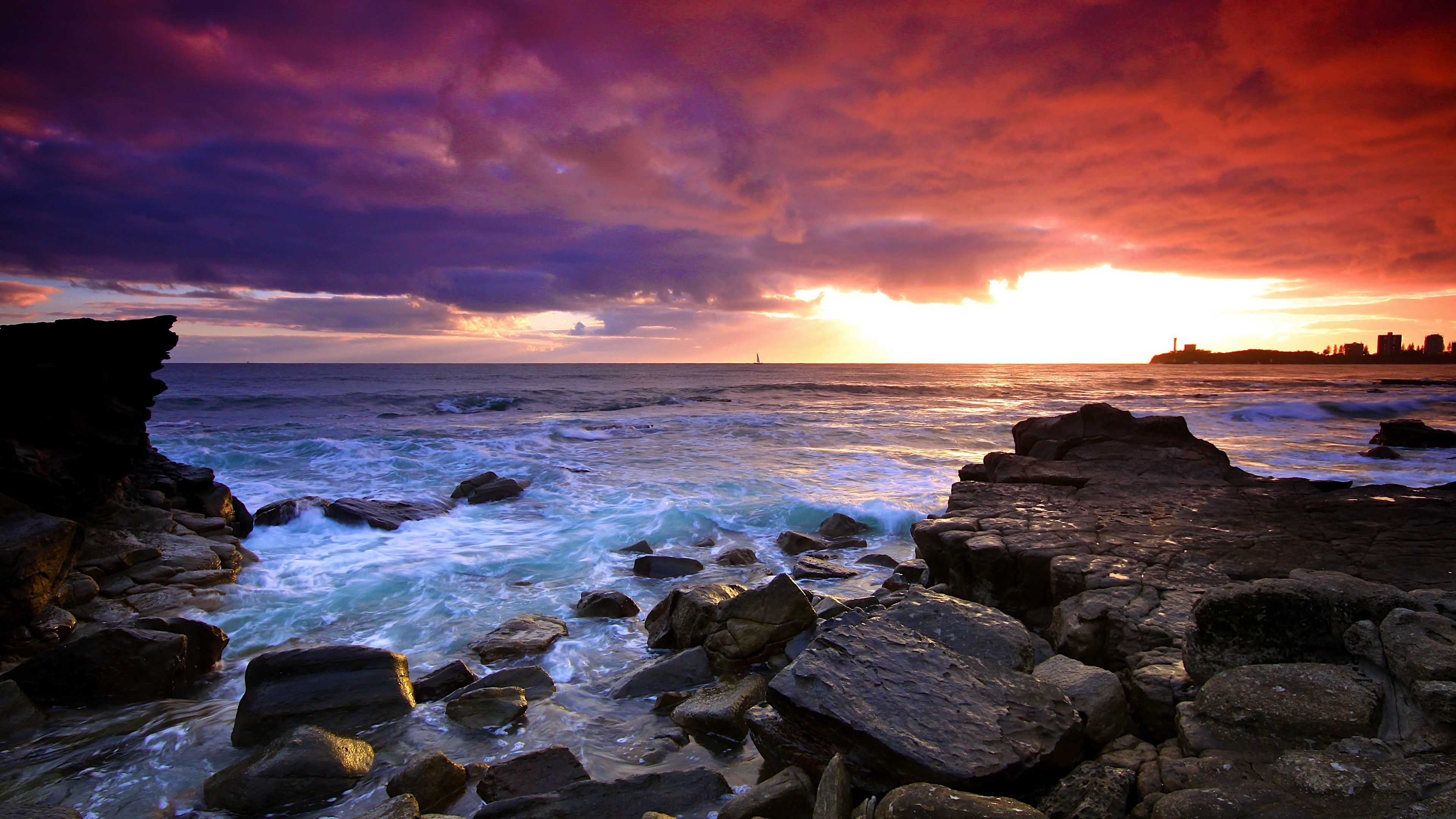 Rocky Coastline at Sunset with Vivid Colors