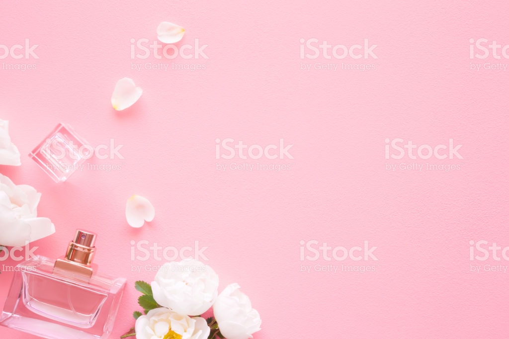Perfume Bottle On Pastel Pink Background Care About Fresh