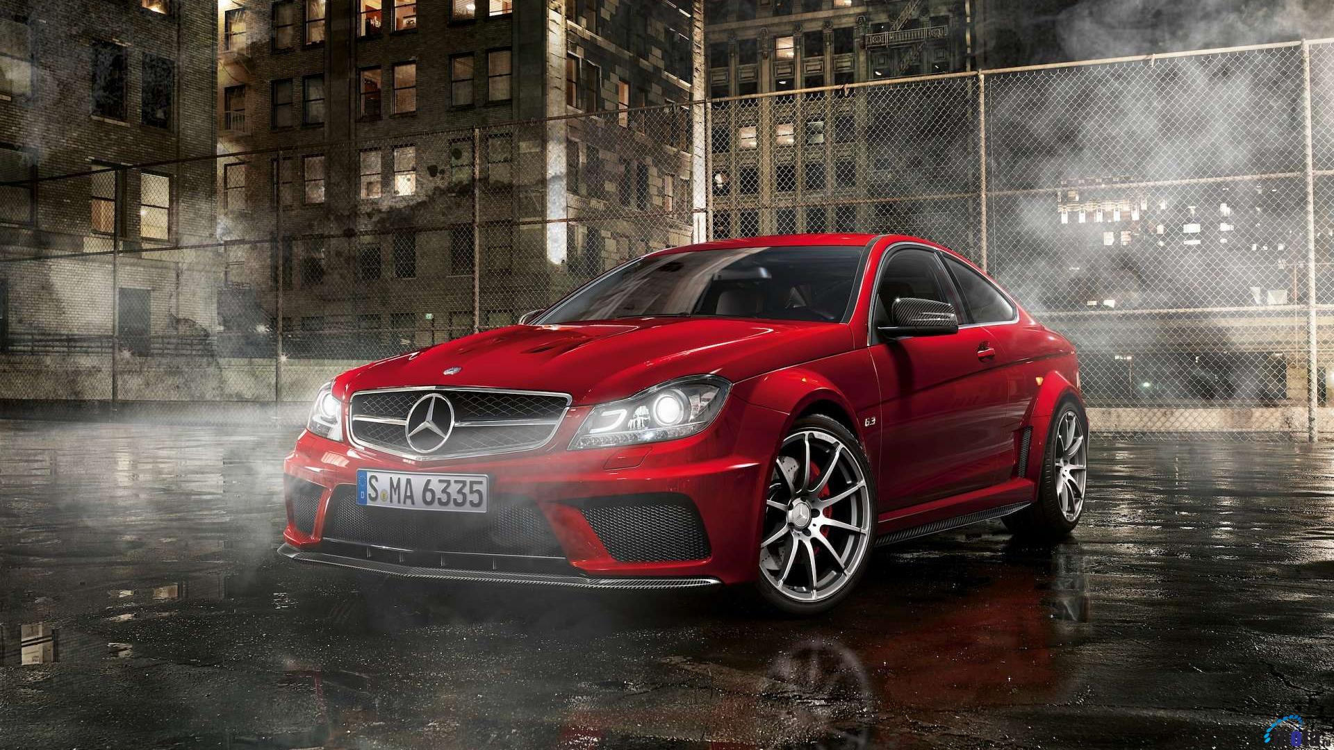 Wallpaper Red Mercedes Benz C63 AMG Coupe 1920 x 1080 HDTV 1080p 1920x1080