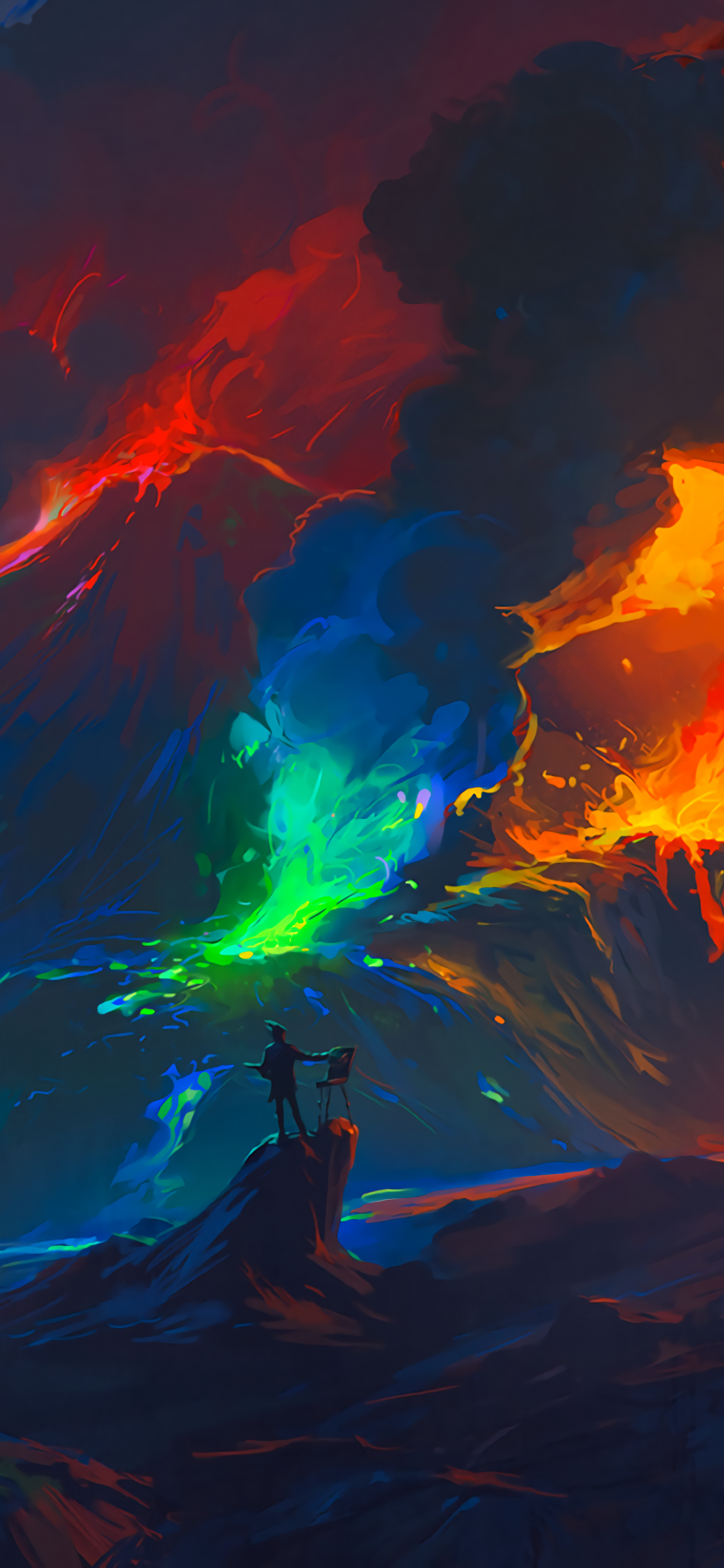 Artist Volcano Eruption Waves Colorful Fantasy Art Wallpaper