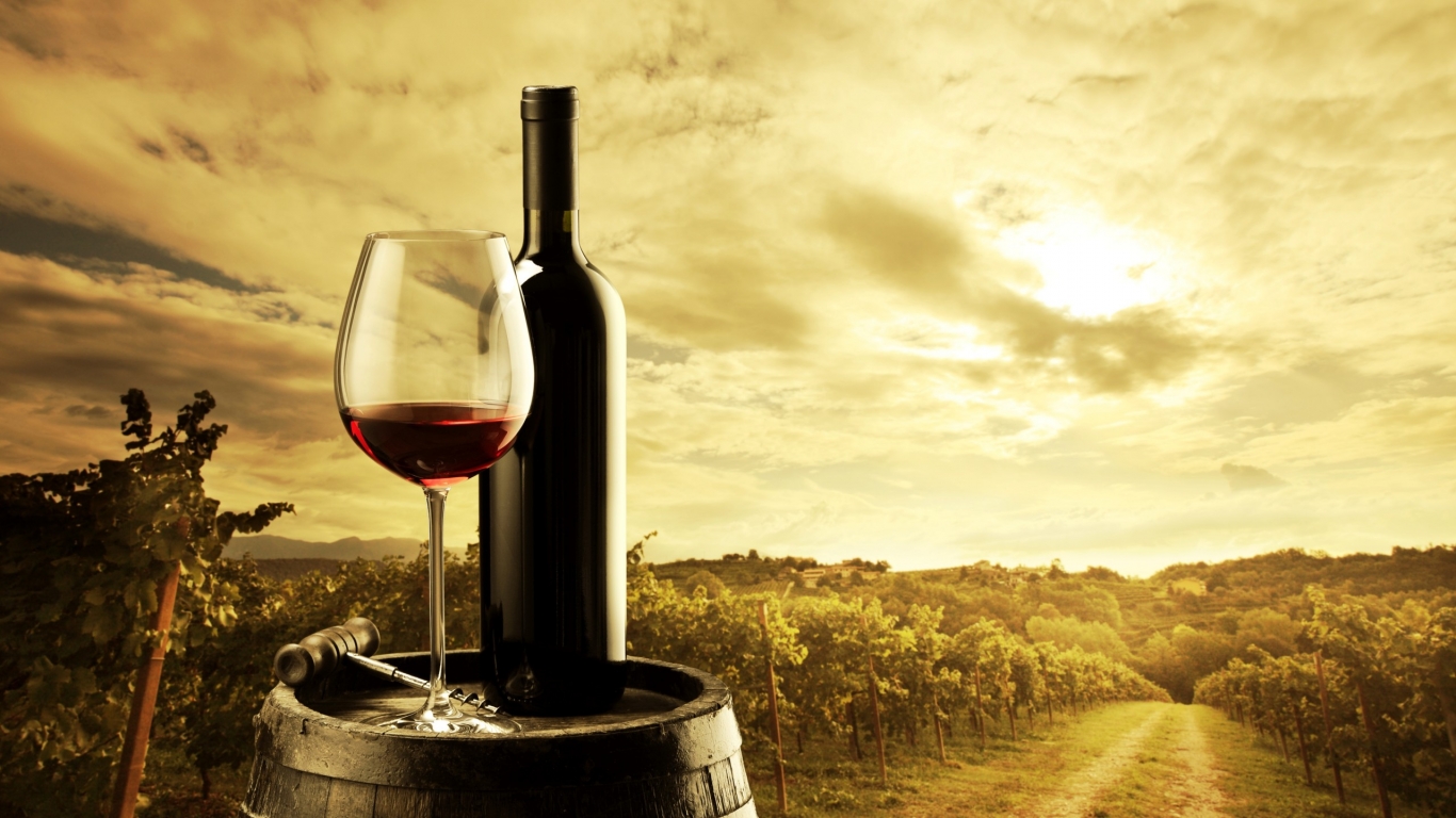Red Wine Bottle and Glass HD Wallpaper 1366 x 768