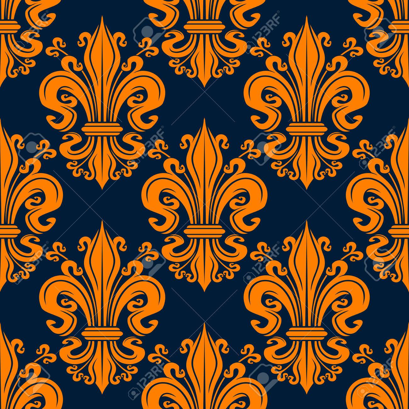 Orange Ornamental Fleur De Lis Background For Monarchy Theme
