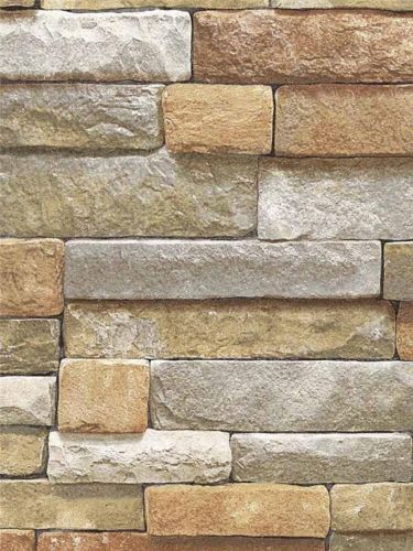 Wallpaper Faux Natural Cut Stone Gray Rock Wall Lodge Look Thick and
