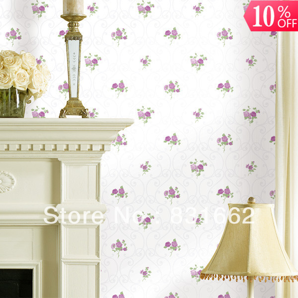 style non woven wallpaper roll purple flower on sale 053m width