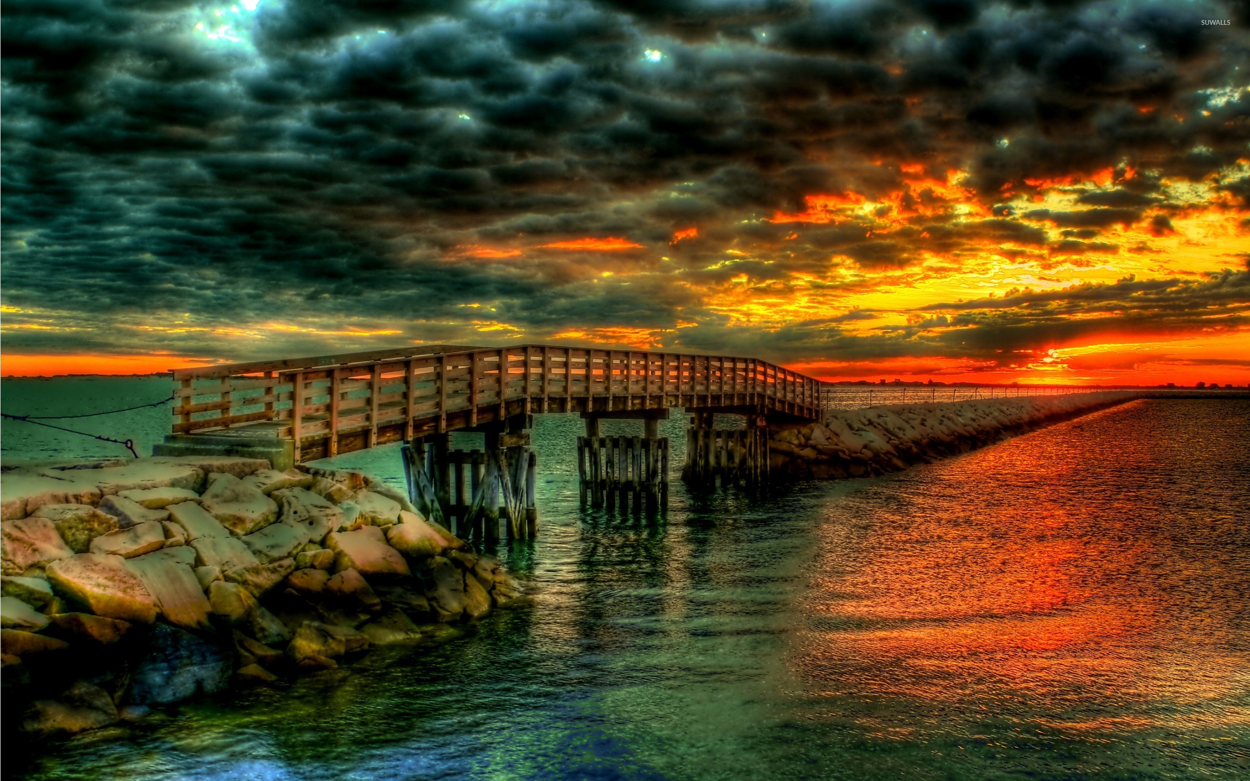 Glorious Sunset Over The Pier Wallpaper World