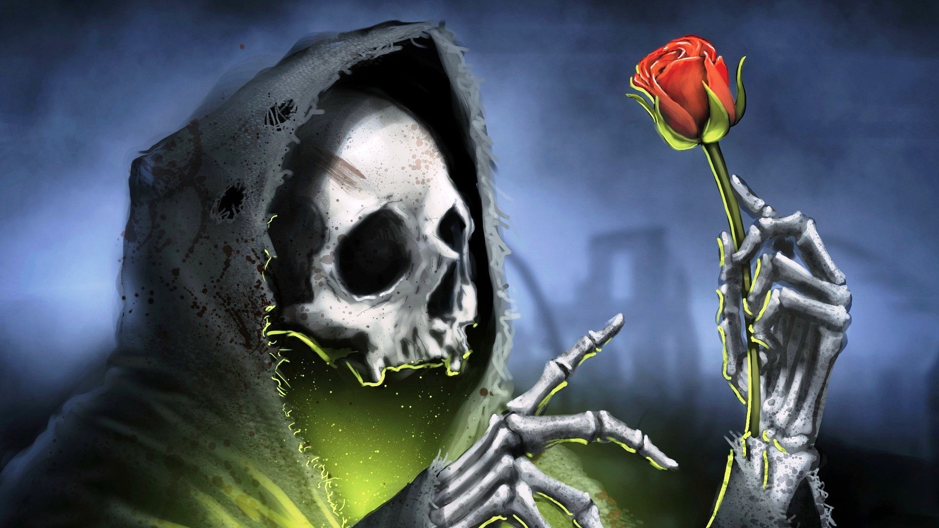 Skull With A Rose Wallpaper HD