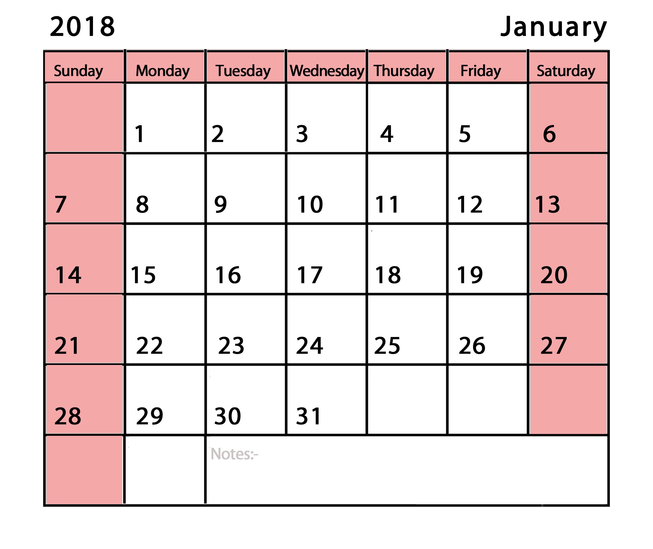 January Calendar Printable Pdf Template