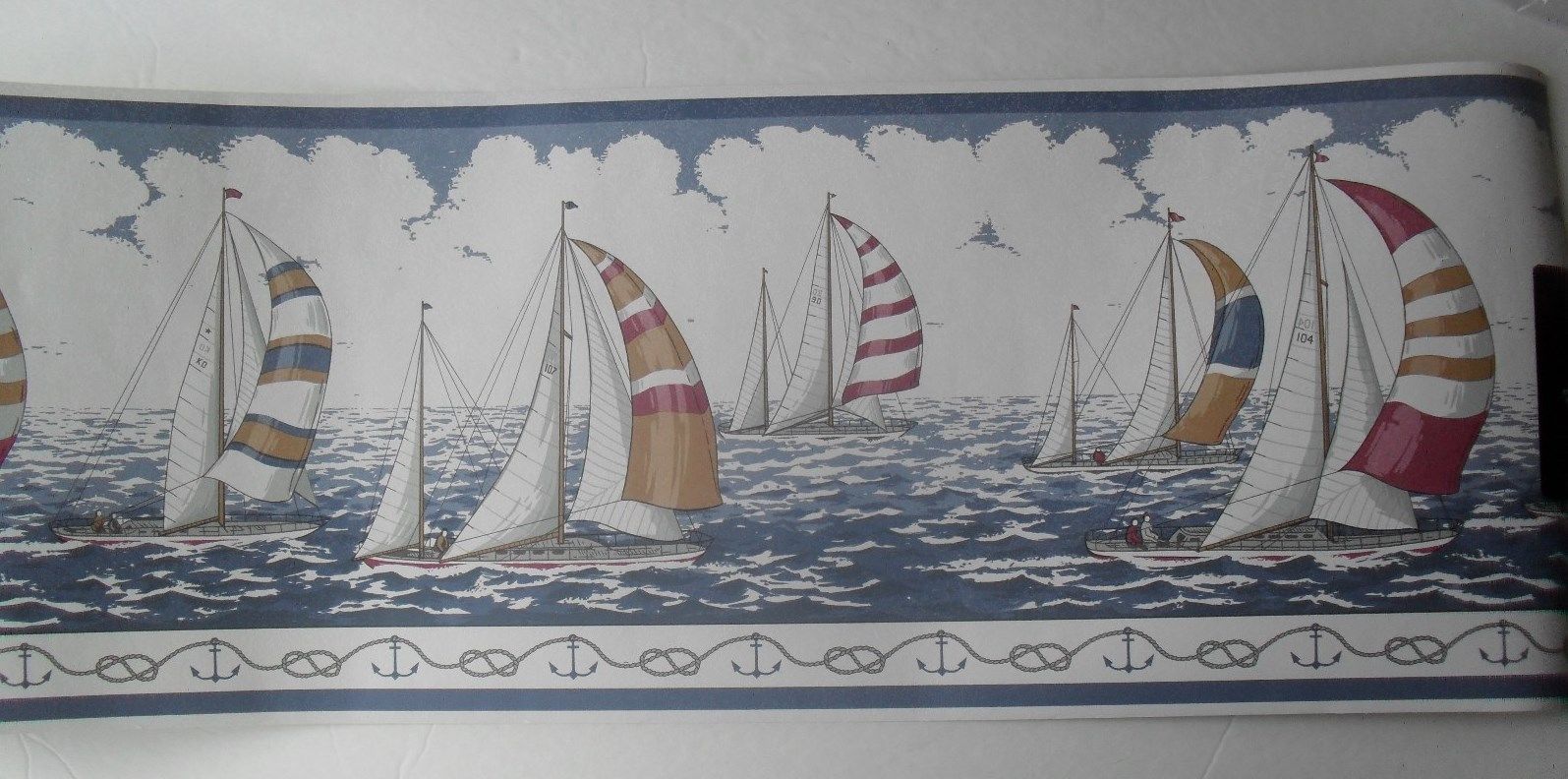 Nautical Wallpaper Wall Border Sea Ocean Sail Boat Anchor Rope Blue