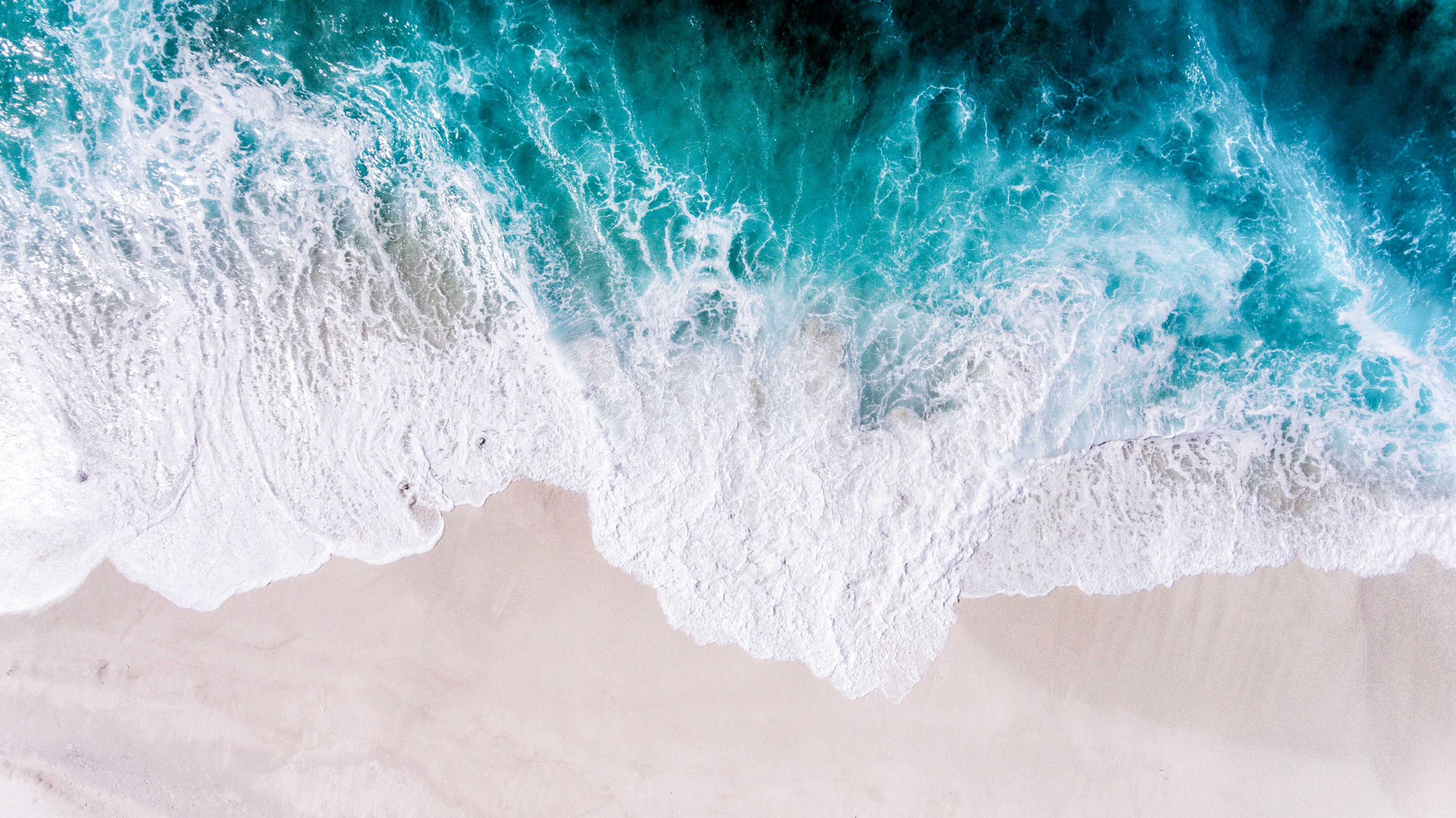 Wallpaper Ocean Aerial Surf Wave Foam Sand