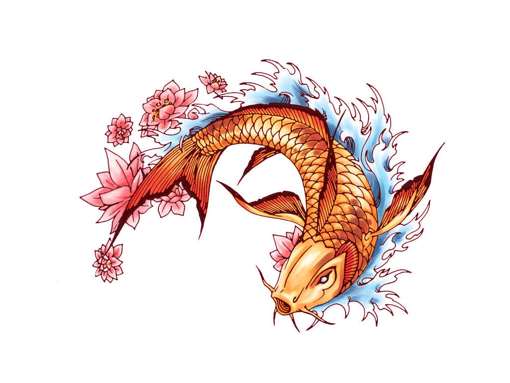 Koi Fish Designs In Flowers With Resolutions