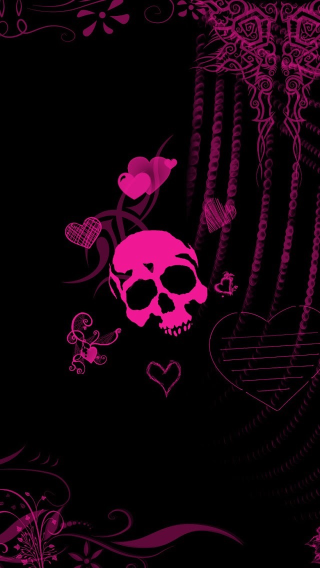 Pink Skull Love Heart Wallpaper   Free iPhone Wallpapers
