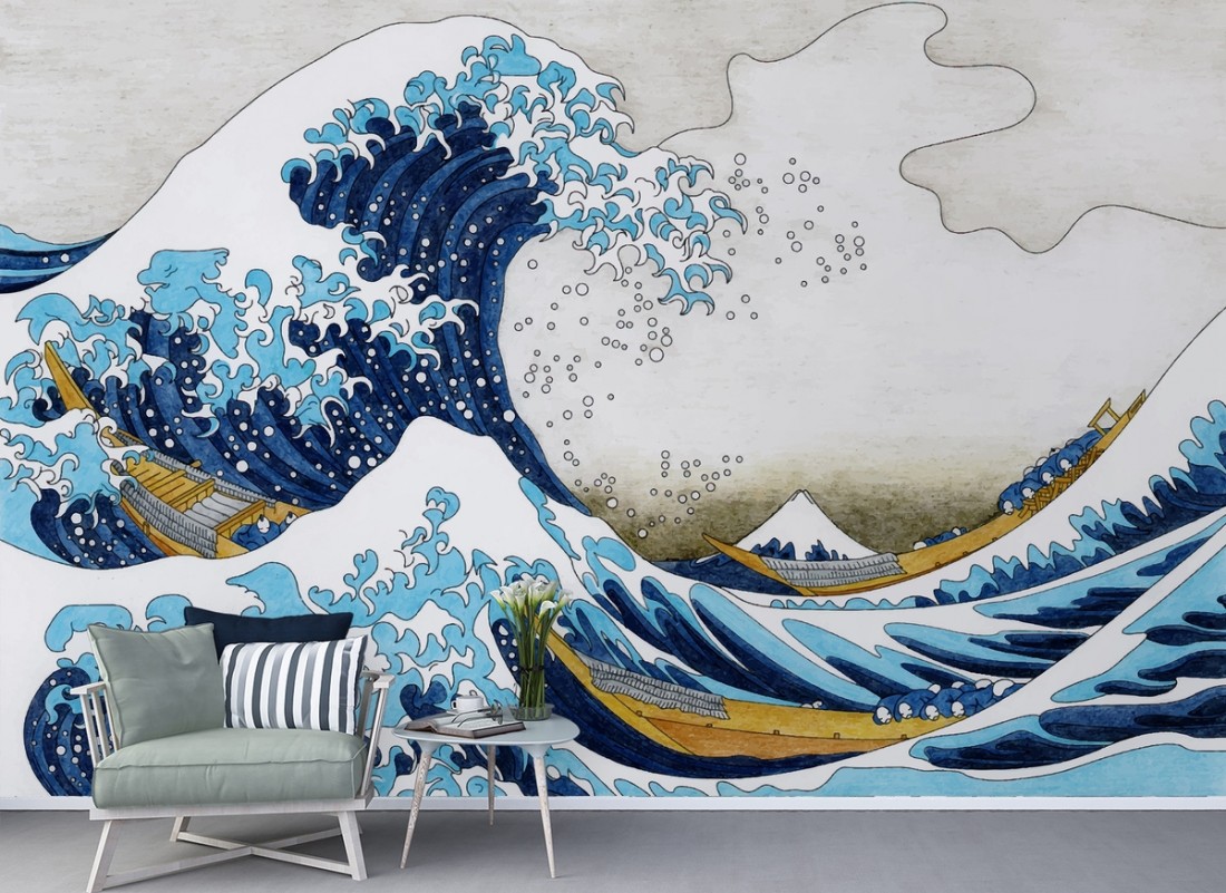 Vintage Wave Drawing Wallpaper Mural Wallmur
