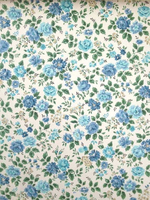 Vintage Wallpaper Blue Roses Wall Covering Old Fashioned Floral Double
